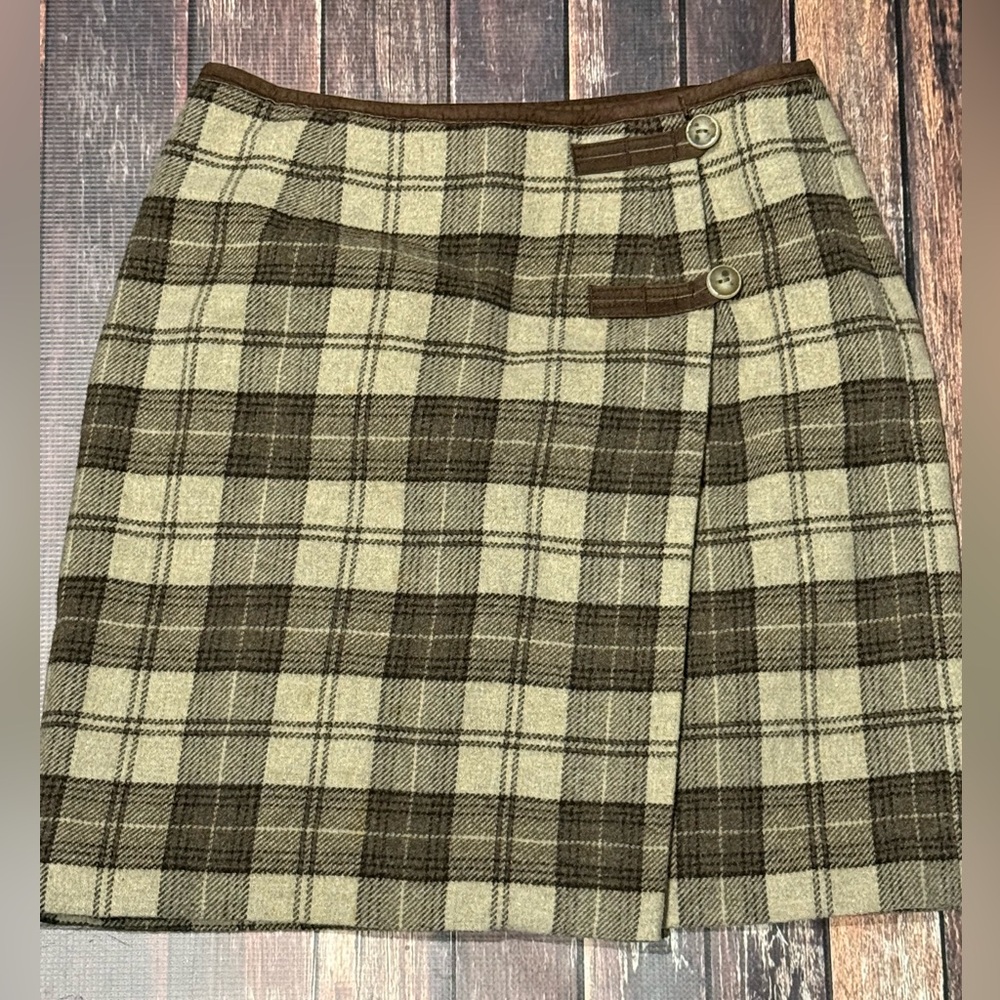 GAP Brown and Cream Wool Plaid Mini Skirt